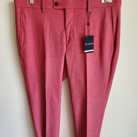 35x30 Rose Pink Pants New Jos A Bank Skinny Fit Pant Polyester Nwt Mens Magenta - Picture 9 of 17